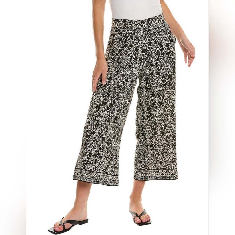 Max Studio Black & White Patterned Wide Leg Crop Pull On Pants XL